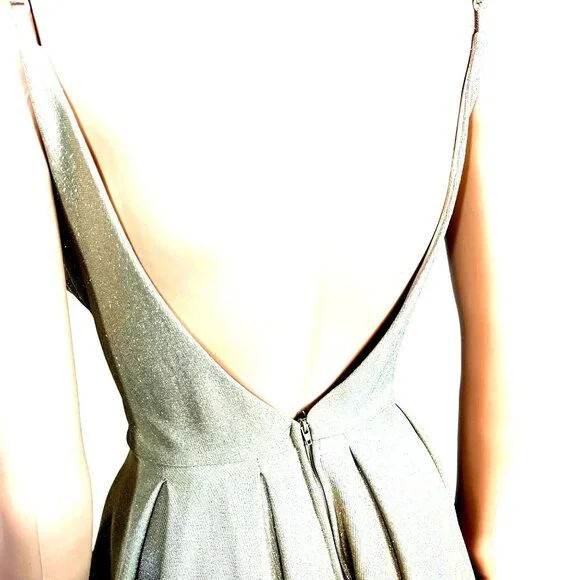 Metallic Gold Evening Gown By B. Smart With Plunging Back V-Neckline Adjustable - Picture 7 of 9